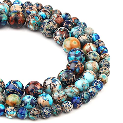 Natural Stone Beads 8mm Mixed Blue Imperial Jasper Polished Round Smooth Gemstone Beads for Jewelry Making Adults 15 Inch(Mixed Blue Imperial Jasper,8mm) - color: Mixed Blue Imperial Jasper, size: 8mm
