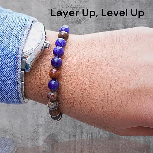 Black Obisidian Bracelets for Men 8" Inch Full Stretch Healing Crystal Bracelet, Beaded Charm Bracelet for Men Gifts Fathers Day Anniversary Birthday Gifts for Him - color: Jasper & Sodalite Bracelets