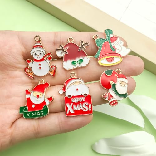 Sailanzi 50pcs Alloy enamel Christmas series Santa Claus snowman Christmas tree Pendant Jewelry Making DIY Keychain Earrings Pendant Various Design Charms for Jewelry Making Bracelets Necklace(SN936) - color: SN936