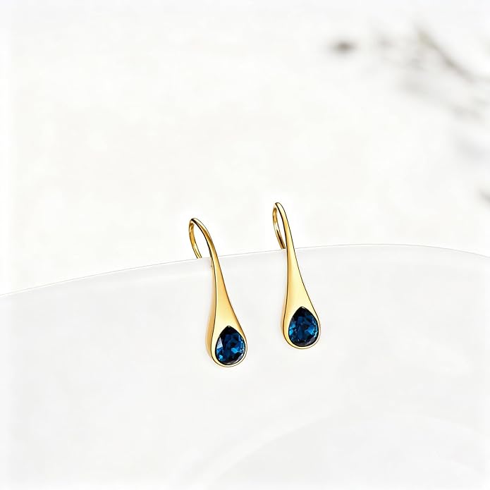 925 Sterling Silver Small Pear-Shaped Modern Style Hook Earrings with Crystals from Austria