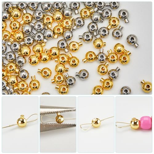 Beebeecraft 100Pcs 18K Gold Plated Brass Crimp Beads Metal Spacer Beads Irregular Shape Spacer Stoppers Beads 3.5x5mm for DIY Necklace Bracelets Making - color: Round