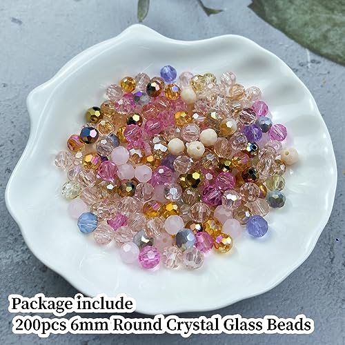 200pcs 6mm Round Crystal Glass Beads Round Faceted Spacer Beads for Jewelry Making Bracelet Earring Necklace Wind Chimes Suncatchers DIY Craft Making Supplies(Pink Series) - color: Pink Series, size: 6mm