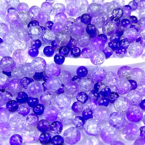 300pcs Crackle Glass Beads, 6mm and 8mm Purple Crystal Glass Beads Round Loose Spacer Bulk Beads for DIY Craft Earring Necklace Bracelet Jewelry - color: Purple