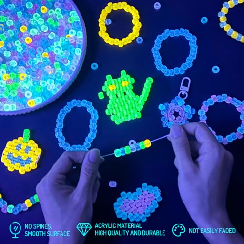 3200+pcs Glow in The Dark Pony Beads for Bracelets, 6x9mm Acrylic Neon Halloween Beads Rave Kandi Charms Kids Hair UV Bead for Braids Girls DIY Jewelry Making Crafts Party Supplies - color: Glow in The Dark 3200pcs