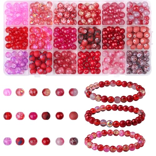 DUQGUHO 8mm Red Beads for Jewelry Making Red Glass Beads for Bracelets Crystal Glass Round Beads Bulk Bead Bracelet Kit 360PCS - color: 8-Red