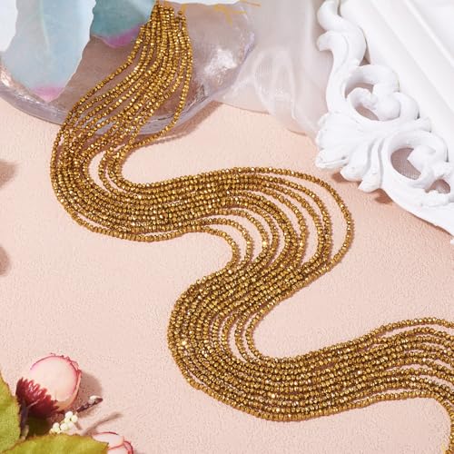 FASHEWELRY 10 Strands Faceted Crystal Glass Beads 2mm Rondelle Briolette Glass Spacer Beads Golden Plated for Necklace Bracelet Jewelry Making - color: Golden Plated, size: 2mm