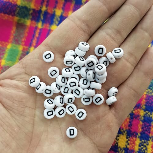 Amaney 100pcs D Letter Beads 7x4mm White Round Acrylic Black Alphabet for Bracelet Jewelry Making - color: D