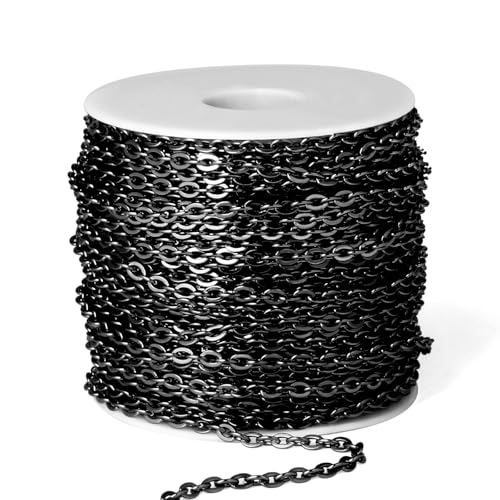 33 Feet Gunmetal Stainless Steel Cable Chains Bulk, 3.5 mm 304 Stainless Steel Black Flat Cable Links Chain Roll Spool for Jewelry Making DIY Craft - color: Black, size: 3.5mm width
