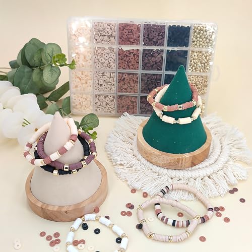 MIIIM Coffee Brown Clay Beads Kit for Bracelets Making, Heishi Beads for Friendship Bracelet, Clay Charms and Gold Spacers for Jewelry Making, Crafts, Concert, Raves, Gifts - color: Coffee Brown