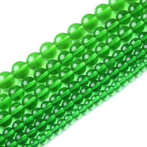 46pcs 8mm Smooth Green Crystal Glass Quartz Beads Round Loose Beads for Jewelry Making DIY Bracelet Necklace 15" Energy Healing Power Stone Beads(8mm, Green Crystal Glass) - color: Green Crystal Glass, size: 8mm