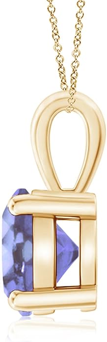 Angara Natural Tanzanite Solitaire Pendant for Women | Round Tanzanite Solitaire Pendant Necklace in 14K Solid Gold/Silver/Platinum With 18" Chain | December Birthday, Gemstone Jewelry Gift