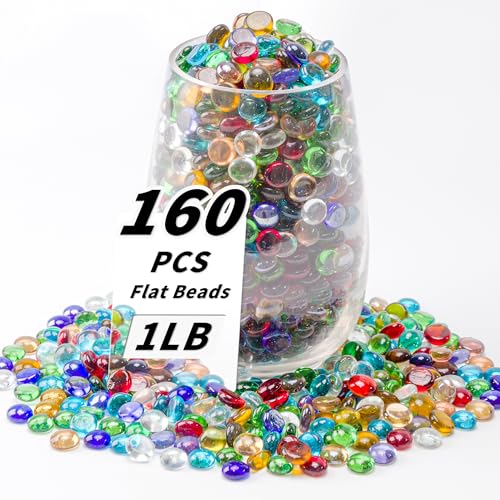 1 LB Mixed Color Flat Glass Beads, 160-180PCS Small Glass Marbles, Mini Flat Round Pebbles for Vase Filler and Floral, Fish Tank Rocks Decorative Gemstones for Home and Aquarium Décor - color: Mixed Color