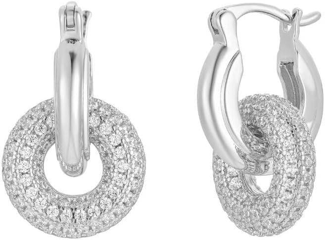 CAITLYNMINIMALIST 18K Gold Sterling Silver Double Link Drop Pave Duo Hoop Huggie Earrings Bold Jewelry for Women