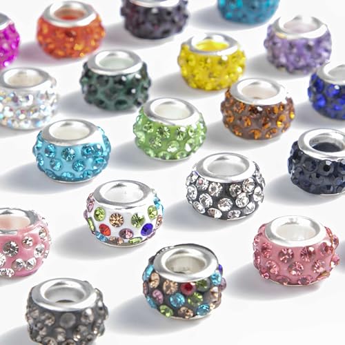 50 PCS Large Hole Rhinestone European Crystal Charm Spacer Rhinestone Beads for Pens Making Bulk Beadable Pens Jewelry Making Supplies DIY Crafts Bracelet(Mix,12mm) - color: Mix