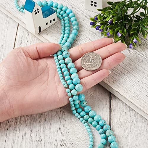 Craftdady 3 Strand Natural Howlite Beads 4-9mm Turquoise Polished Round Gemstone Loose Beads Energy Healing Stone Beads for DIY Bracelets Necklaces Earrings Jewelry Crafts, Total About 202pcs - color: Turquoise Howlite