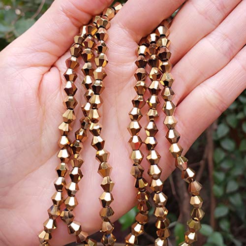250pcs Czech 6mm (0.24 Inch) Faceted Bicone Crystal Glass Loose Beads Spacer Bulk Gold Aurum for DIY Craft Jewelry Making CCB633 - color: Gold Aurum, size: 6mm - 250pcs