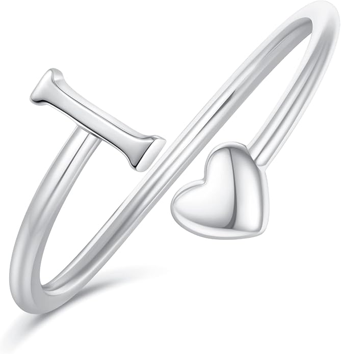 Initial Rings for Women Girls - Valentines Day Gifts for Her, Adjustable Rings for Women Non Tarnish Letter A-Z Dainty Heart Ring Teen Girls Gifts Trendy Stuff Personalized Jewelry Gift