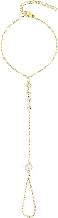 Hand Chain Bracelet, Adjustable Hand Jewelry Chain Bracelet with Ring, Trendy Gold Handchains Jewelry