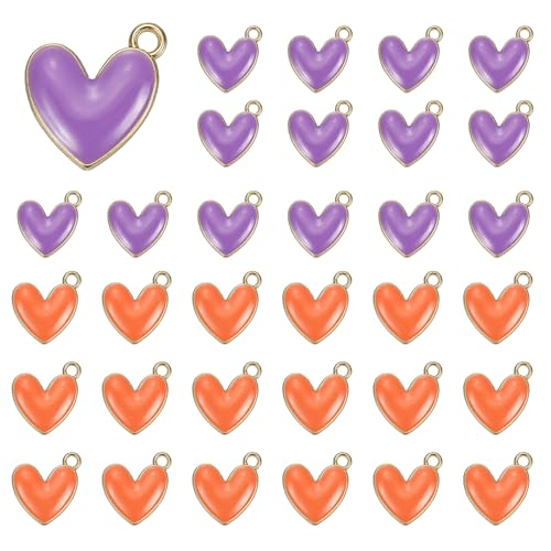 MECCANIXITY Enamel Alloy Heart Charm, Valentine Heart Pendants Love Jewelry Making Charm for DIY Necklace Bracelet Earrings Keychain - color: Purple/Orange