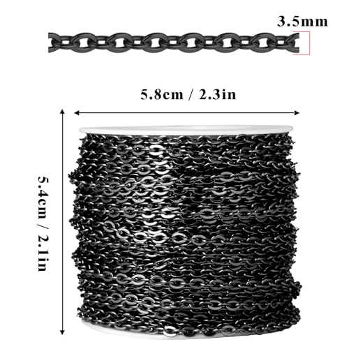 33 Feet Gunmetal Stainless Steel Cable Chains Bulk, 3.5 mm 304 Stainless Steel Black Flat Cable Links Chain Roll Spool for Jewelry Making DIY Craft - color: Black, size: 3.5mm width