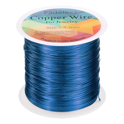 HARFINGTON Wire 203ft Length 24 Gauge Copper Craft Jewelry Wrapping Wire Tarnish Resistant Beading for Jewelry Making Supplies Crafting, Blue - color: Blue