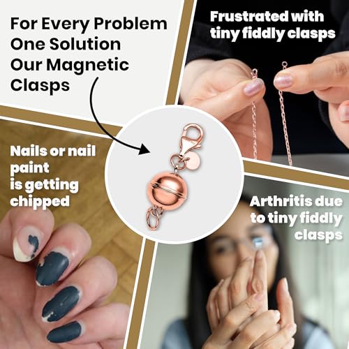 Magnetic Clasps for Necklaces in 925 Sterling Silver Magnetic Necklace Clasp 14K Rose Gold Plated Round Jewelry Lock with Lobster Clasp Women 2.50 Grams Gifts - color: Rose Gold