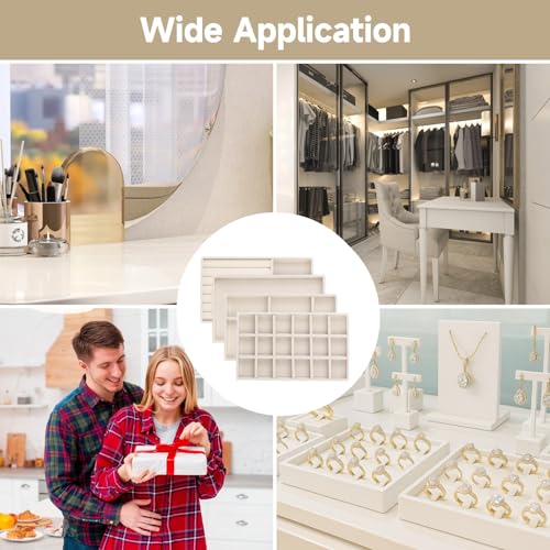 8 Pcs Jewelry Drawer Organizers, Velvet Jewelry Trays for Drawer, Stackable Jewelry Trays, Ideal for Rings, Earrings, Bracelets, Necklaces, Beige - color: Beige