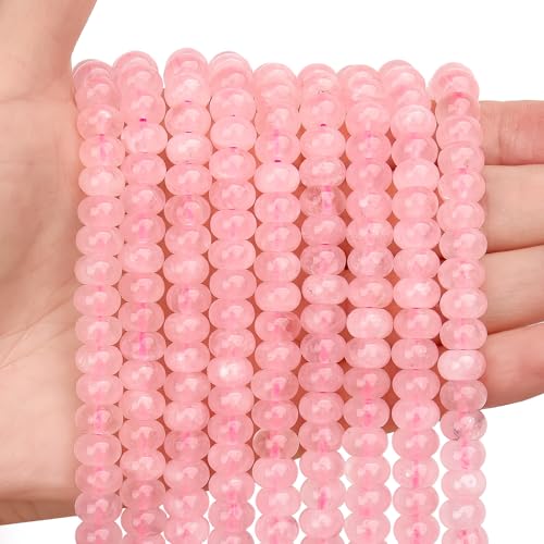 BONNY BOXX 1 Strand Natural 5 * 8mm Pink Quartz Rondelle Beads, Natural Abacus Disk Stone Beads Loose Spacer Gemstone for DIY Bracelet Necklace Jewelry Making - color: Pink Quartz, size: 5*8mm