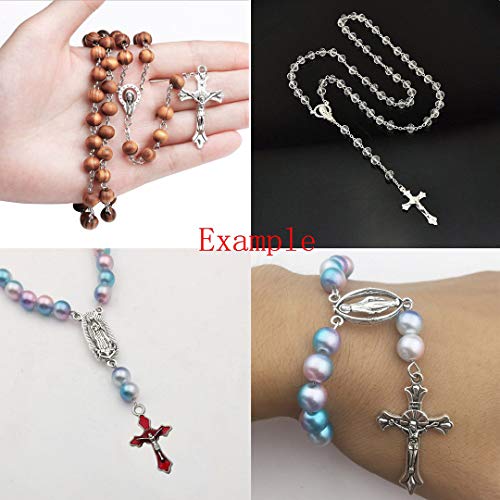 50pcs Antique Silver Picture Jesus Enamel Our Lady Miraculous Medal Floral Rosary Centerpiece Alloy Crucifix Cross Mother's Day Pendants Charms for Jewelry Making (M218) - color: M218-50