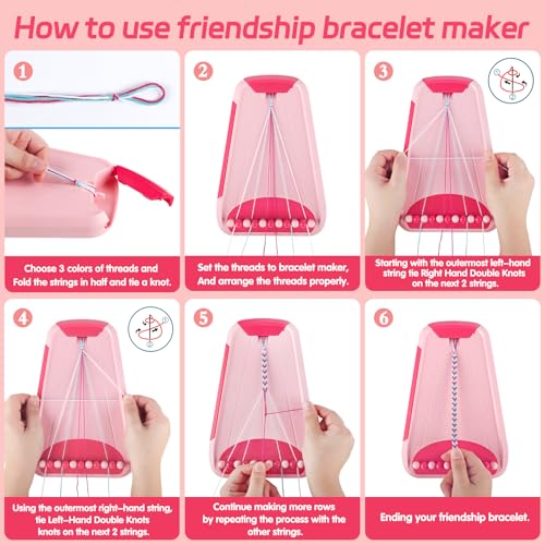 Friendship Bracelet Making Kit for Girls Ages 8-12, Kids Jewelry Making Kit with 28 Pre-Cut Threads and Letter Beads, Arts and Crafts for Kids, Birthday Easter Gifts for 6 7 8 9 10 11 12 Year Old - color: Pink/Red