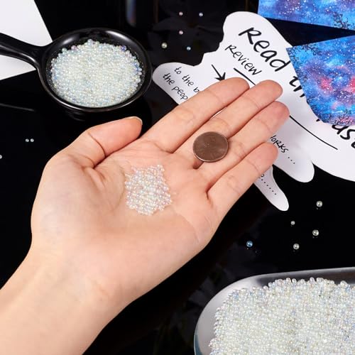 0.4lbs 1-3mm Tiny Glass Beads Iridescent No Hole Crystal Mini Nail Beads Water Droplet Small Glass Balls Bulk for Nail Art Crafts DIY Vases Resin Filler Jewelry Making Supplies - color: Clear AB