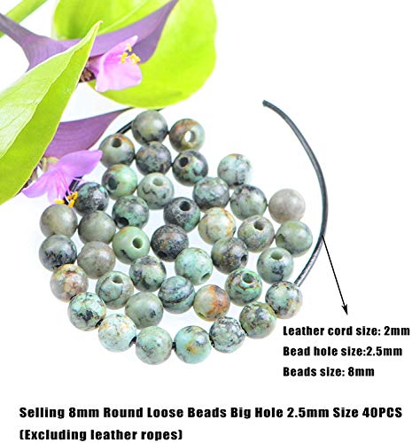 AD Beads Natural Gemstone 8mm Round Loose Beads Big Hole 2.5mm Sized 40pcs (African Turquoise) - color: African Turquoise