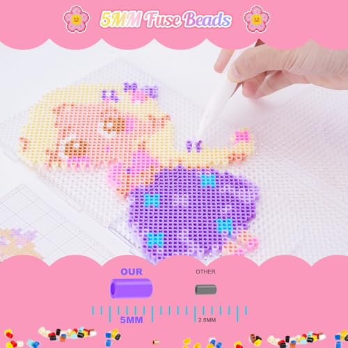 Meland Princess Fuse Beads Craft Kit for Girls, 5mm Beads Set with Pegboards & Accessories, Creative DIY Art Toy for Kids Ages 5-12, Perfect Birthday or Christmas Gift for Little Princesses - size: 4800 pcs without Iron