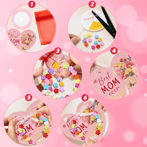 SYUCVQI Mom Bracelet Craft Kit DIY Bead Craft Kit Mother's Day Flowers Necklace Bracelet with Cards and Bags for Mother's Day Jewelry for Family Classroom Making Party Activities