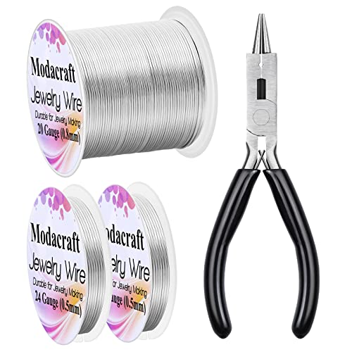 3Rolls 20/24 Gauge Silver Wire with 4 in 1 Jewelry Pliers, Modacraft Tarnish Resistant 20 Gauge Craft Wire 24 Gauge Jewelry Wire for Jewelry Making Supplies and Craft - color: Silver, size: 20/24 Gauge Set