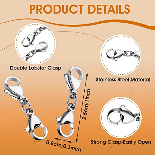 Grevosea 4 Pieces Double Lobster Clasp Extender, Stainless Steel Lobster Claw Clasps Double Claw Connector Bracelet Necklace Extender for DIY Jewelry Making Women and Girls Gifts(Silver) - color: 4pcs