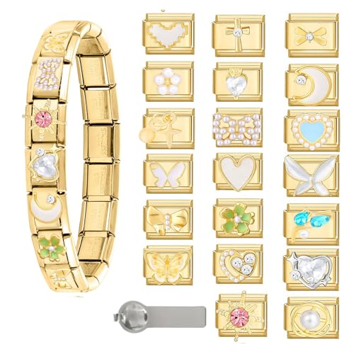 Italian Charms Bracelet Sets with 1Pcs Starter Brascelet 9Pcs Charms 9mm Italian Modular Charm Bracelet DIY Module Jewelry Gifts - color: A-Starter Bracelet Set-20Pcs Gold