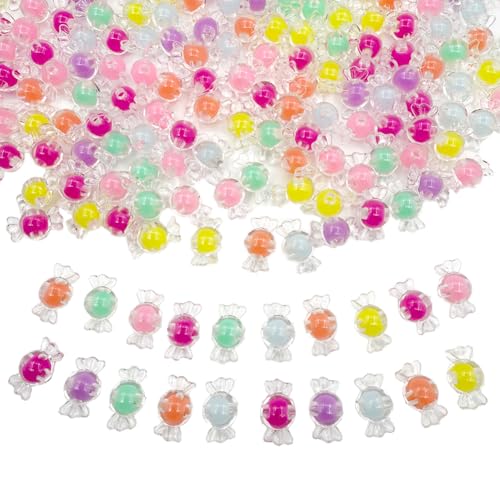 200pcs Candy Acrylic Beads, Mixed Color Clear Spacer Beads for Bracelet Necklace Earring Jewelry Making (Candy)