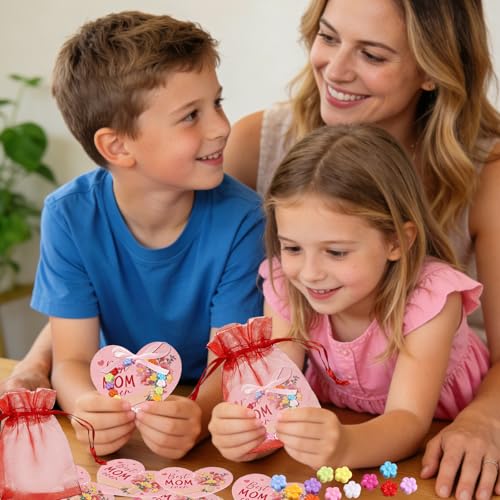 SYUCVQI Mom Bracelet Craft Kit DIY Bead Craft Kit Mother's Day Flowers Necklace Bracelet with Cards and Bags for Mother's Day Jewelry for Family Classroom Making Party Activities