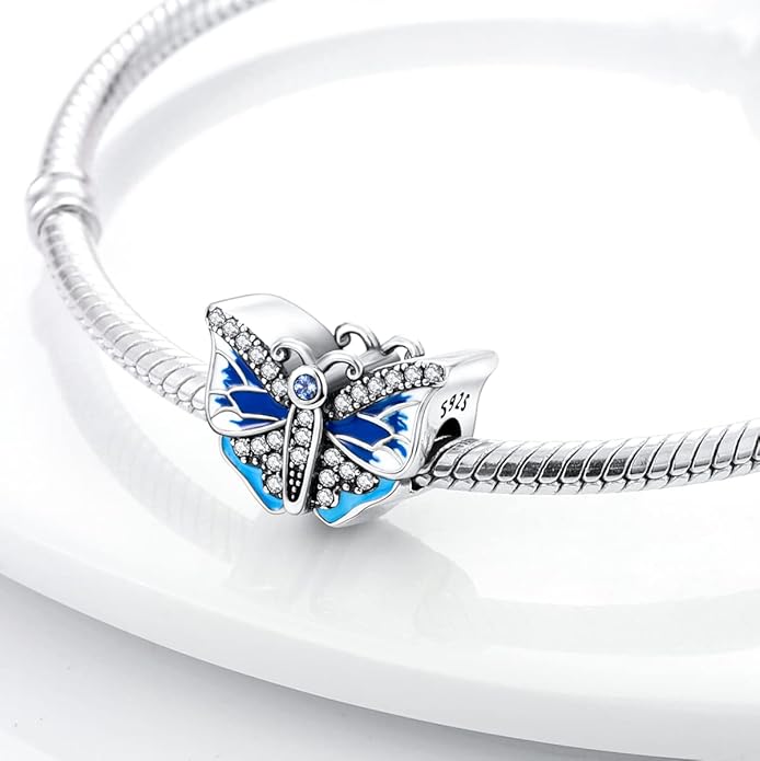 MULA 925 Sterling Silver Charms for Bracelets and Necklaces Airplane Passport Dangle Pendants Beads Butterfly Dragonfly Charms Jewelry Charm for Women