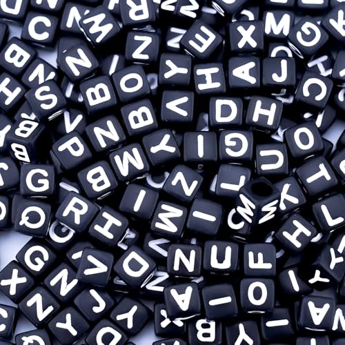 800Pcs Black Square Letter Beads A-Z, 6X6mm Acrylic Alphabet Beads for DIY Crafts - color: Black and White
