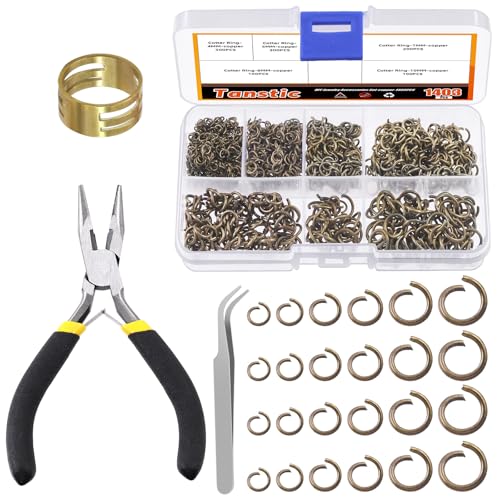 Tanstic 1403Pcs Bronze Open Jump Rings Kit, 4mm, 5mm, 6mm, 7mm, 8mm, 10mm Jewelry Jump Rings with Jump Ring Opener, Jewelry Pliers and Tweezer for Jewelry Making - color: Bronze Jump Rings