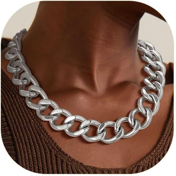 ChainsPro Cuban Link Chain for Women,Stainless Steel Chunky Necklace Silver/Gold Plated Thick Chain Choker, 12/16/20 mm Width,18" and 20" Punk Hip Hop Trendy Non Tarnish Jewelry Gifts