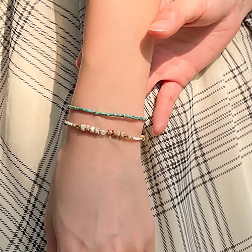 KELITCH Adjustable turquoise bead bracelet single color knitting friendship bracelet fashion jewelry daily wear gift (28 color selection) - color: Lake Blue 04A