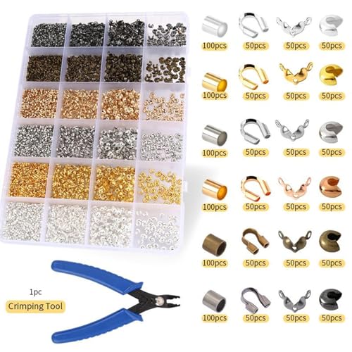 Crimp Beads, Crimper Beads, Beading Tubes Maker Accessories with Pliers for Rings Chains Earrings Necklaces Workplace Beginner Professional - color: 24-frame Set