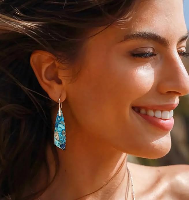 Natural Stone Earrings for Women Boho Triangles Dangle Drop Earrings