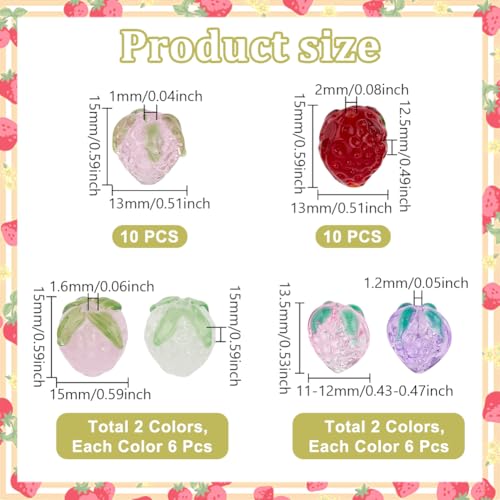 NBEADS 44 Pcs 6 Styles Strawberry Glass Beads, Handmade Lampwork Fruit Beads Crystal Mini Fruit Charms for DIY Jewelry Making