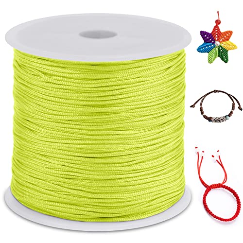 0.8mm Nylon Cord 328 Feet Satin Rattail Cord Nylon String for Bracelets Making, Jewelry String Macrame Cord Bracelet Thread for Necklace Chinese Knotting Beading Jewelry (Fluorescent Yellow) - color: Fluorescent Yellow, size: 0.8mm