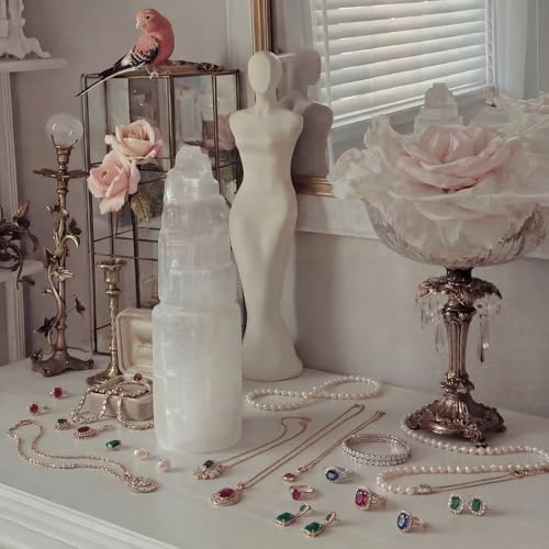 RattanView Large Selenite Tower 8'' Selenite Bracelet Holder Display Organizer Stand Healing Cleansing Recharging Home Decor