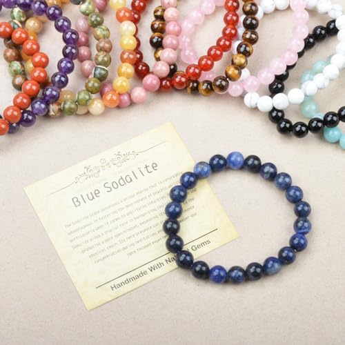 Natural Healing Gemstone Bracelet Handmade Yoga Stretch Elastic Bracelet Stress Relief Crystal Jewelry for Men and Women - color: Blue Sodalite (Wisdom), size: 8mm